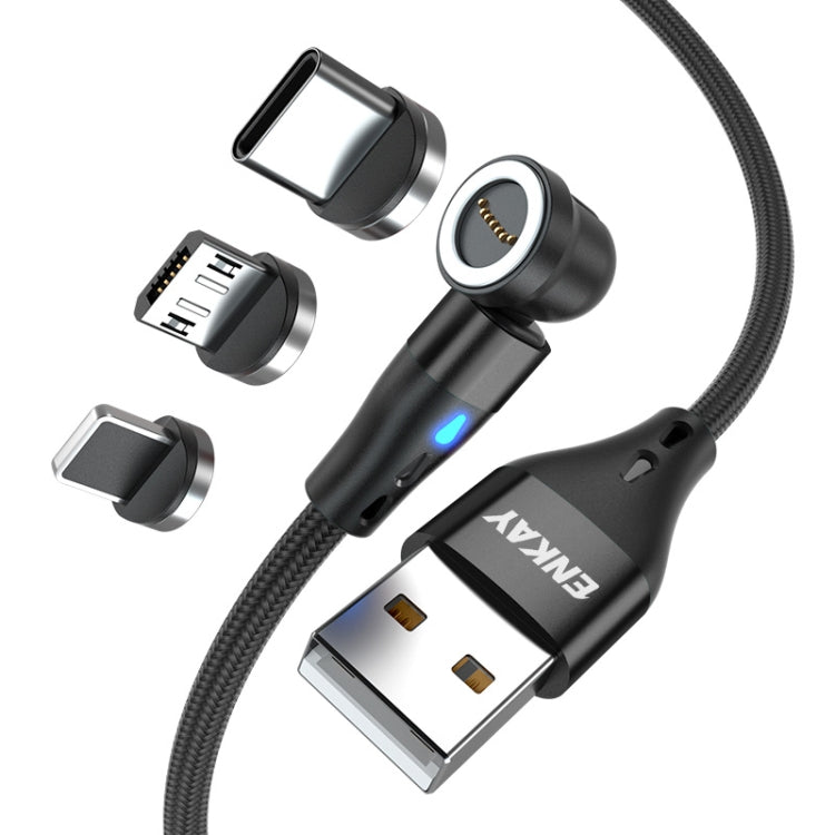 ENKAY 3 in 1 3A USB to Type-C / 8 Pin / Micro USB Magnetic 540 Degrees Rotating Fast Charging Cable, Length:1m(Black) - Charging Cable & Head by ENKAY | Online Shopping UK | buy2fix