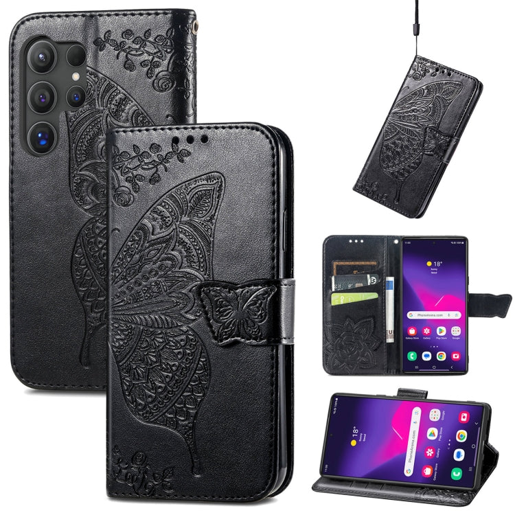 For Samsung Galaxy S25 Ultra 5G Butterfly Love Flower Embossed Leather Phone Case(Black) - Galaxy S25 Ultra 5G Cases by buy2fix | Online Shopping UK | buy2fix