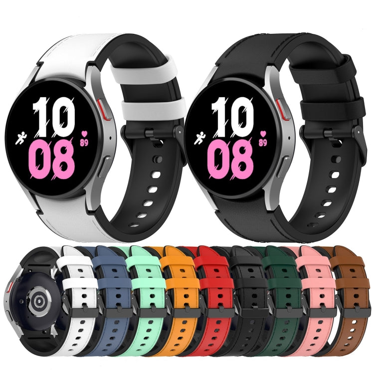 For Samsung Galaxy Watch 6 Classic Silicone Leather Black Buckle Watch Band(White) - Watch Bands by buy2fix | Online Shopping UK | buy2fix