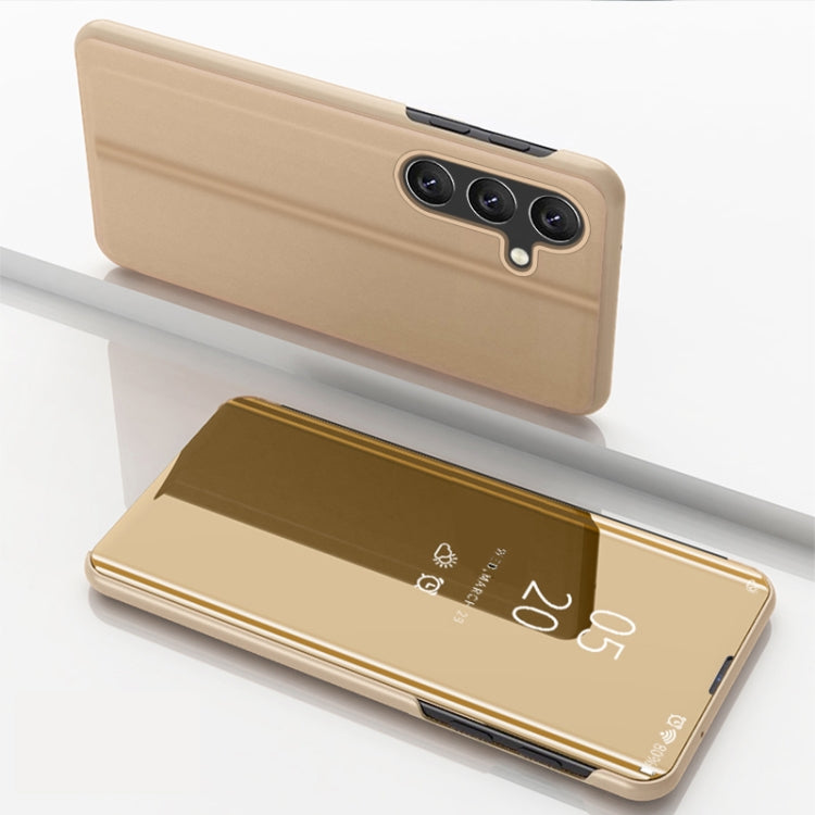 For Samsung Galaxy S25 5G Plated Mirror Horizontal Flip Leather Phone Case with Holder(Gold) - Galaxy S25 5G Cases by buy2fix | Online Shopping UK | buy2fix