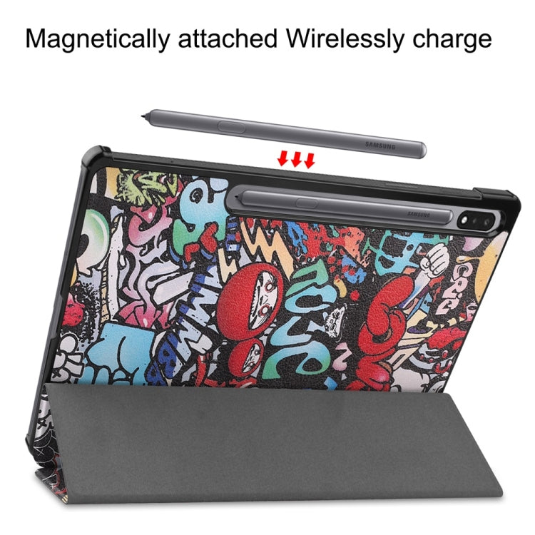 For Samsung Galaxy Tab S9+ JUNSUNMAY Custer Painted 3-Fold Stand Leather Smart Tablet Case(Graffiti) - Galaxy Tab S9+ Cases by JUNSUNMAY | Online Shopping UK | buy2fix