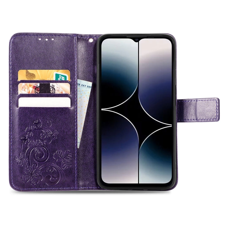 For Ulefone Note 16 Pro Four-leaf Clasp Embossed Buckle Leather Phone Case(Purple) - Ulefone Cases by buy2fix | Online Shopping UK | buy2fix