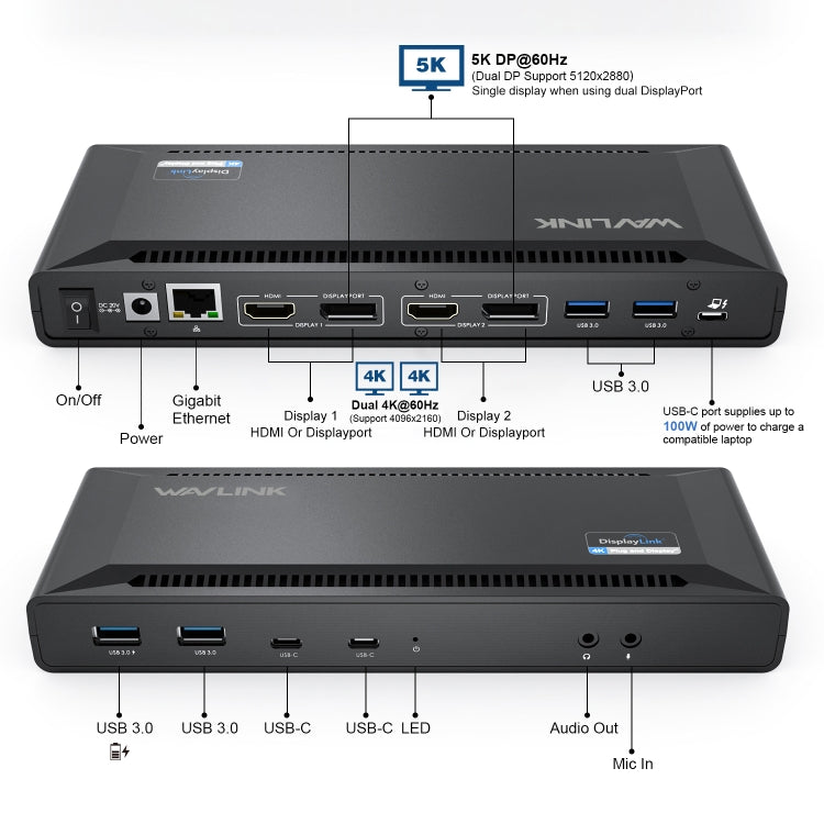 Wavlink UG69PD2 Dual 4K Fast Charging Integrated Docking Station, Plug:US Plug -  by WAVLINK | Online Shopping UK | buy2fix