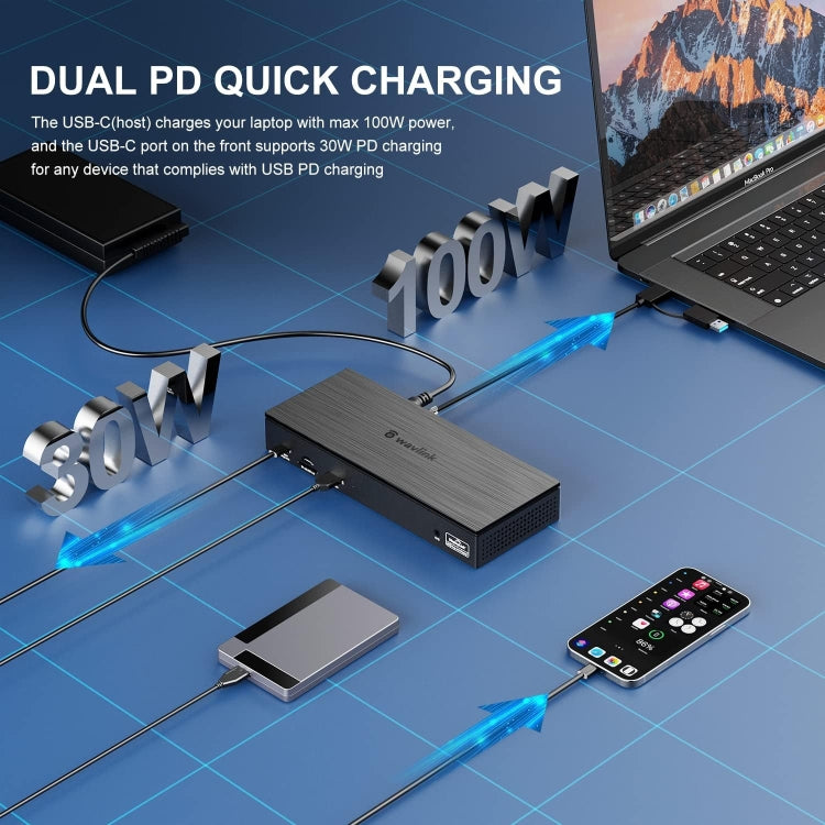 Wavlink UG69PD8 100W PD 18 in 1 Type-C Dock Compatible Type-C Universal Docking Station, Plug:UK Plug - USB HUB by WAVLINK | Online Shopping UK | buy2fix