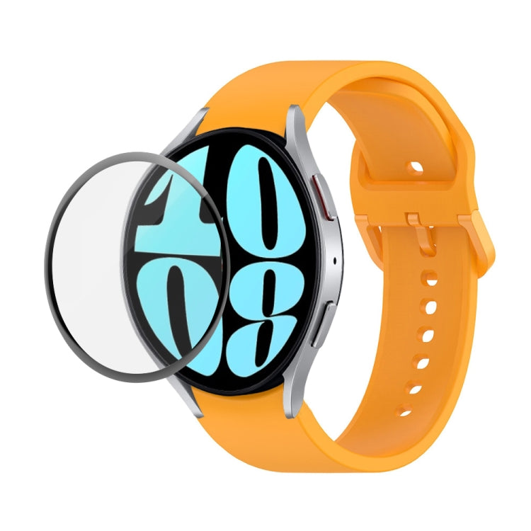 For Samsung Galaxy Watch6 44mm JUNSUNMAY Silicone Adjustable Strap + Full Coverage PMMA Screen Protector Kit(Orange) - Watch Bands by JUNSUNMAY | Online Shopping UK | buy2fix