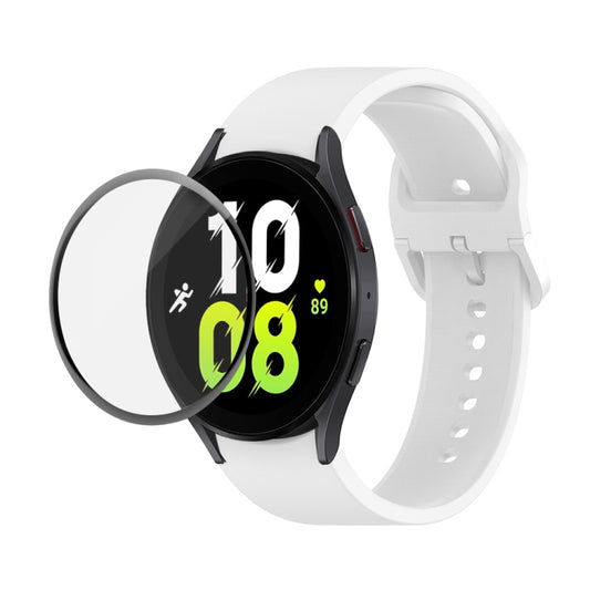 For Samsung Galaxy Watch5 44mm JUNSUNMAY Silicone Adjustable Strap + Full Coverage PMMA Screen Protector Kit(White) - Watch Bands by JUNSUNMAY | Online Shopping UK | buy2fix