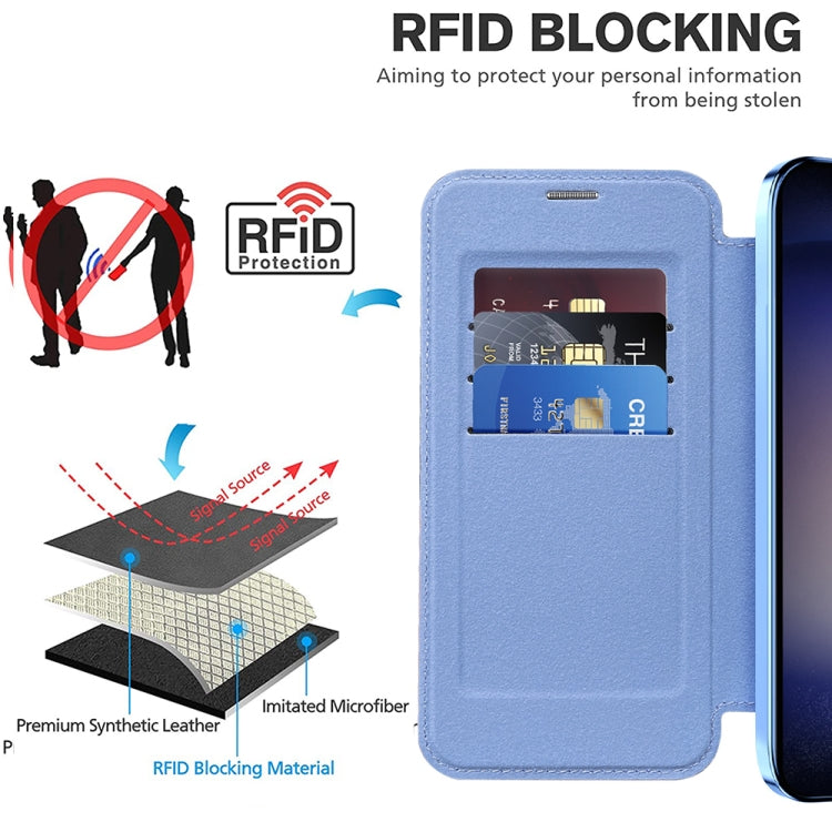 For Samsung Galaxy S25+ 5G Shield MagSafe RFID Anti-theft Rhombus Leather Phone Case(Blue) - Galaxy S25+ 5G Cases by buy2fix | Online Shopping UK | buy2fix