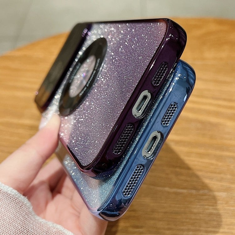 For iPhone 15 Pro Max Large Window MagSafe Gradient Glitter Electroplating TPU Phone Case(Purple) - iPhone 15 Pro Max Cases by buy2fix | Online Shopping UK | buy2fix