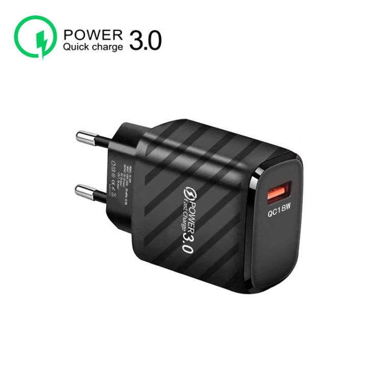 TE-005 QC3.0 18W USB Fast Charger with 1m 3A USB to Type-C Cable, EU Plug(Black) - USB Charger by buy2fix | Online Shopping UK | buy2fix