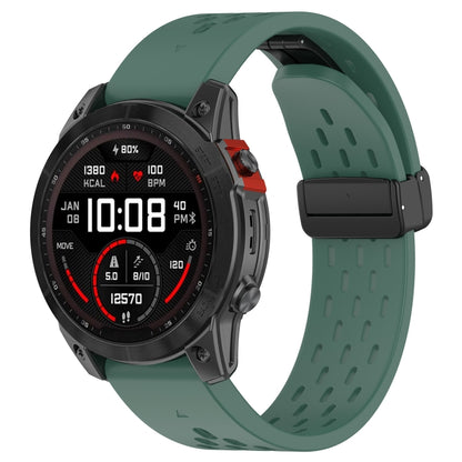 For Garmin Fenix 7X Pro Quick Release Holes Magnetic Buckle Silicone Watch Band(Dark Green) - Watch Bands by buy2fix | Online Shopping UK | buy2fix