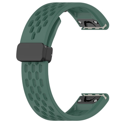 For Garmin Fenix 5x Sapphire Quick Release Holes Magnetic Buckle Silicone Watch Band(Dark Green) - Watch Bands by buy2fix | Online Shopping UK | buy2fix