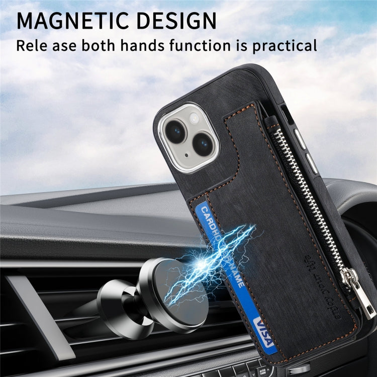 For iPhone 15 Magsafe Zipper RFID Wallet All-inclusive Shockrpoof Phone Case(Black) - iPhone 15 Cases by buy2fix | Online Shopping UK | buy2fix