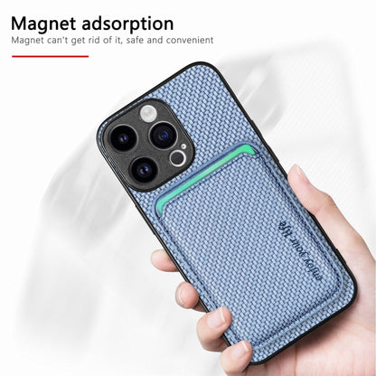 For iPhone 15 Pro Carbon Fiber Leather Card Magsafe Phone Case(Blue) - iPhone 15 Pro Cases by buy2fix | Online Shopping UK | buy2fix