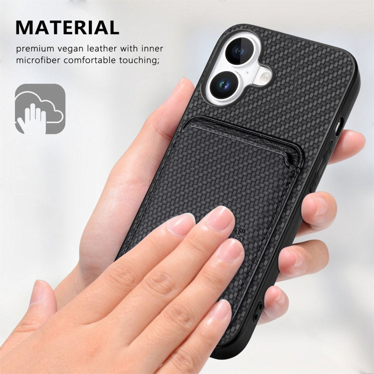 For iPhone 16 Carbon Fiber Leather Card Magsafe Phone Case(Black) - iPhone 16 Cases by buy2fix | Online Shopping UK | buy2fix