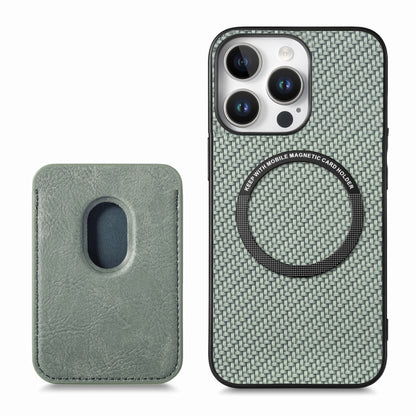 For iPhone 16 Pro Max Carbon Fiber Leather Card Magsafe Phone Case(Green) - iPhone 16 Pro Max Cases by buy2fix | Online Shopping UK | buy2fix