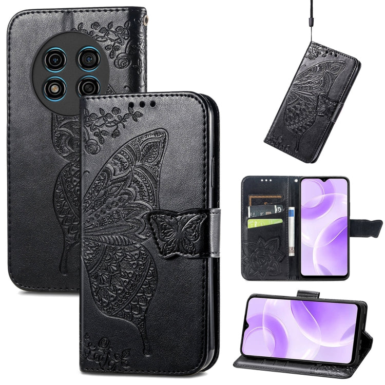 For Ulefone Note 15 Butterfly Love Flower Embossed Leather Phone Case(Black) - Ulefone Cases by buy2fix | Online Shopping UK | buy2fix