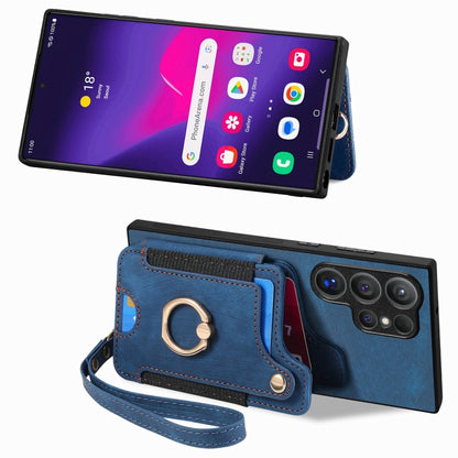 For Samsung Galaxy S25 Ultra 5G Retro Skin-feel Ring Multi-card Wallet Phone Case(Blue) - Galaxy S25 Ultra 5G Cases by buy2fix | Online Shopping UK | buy2fix