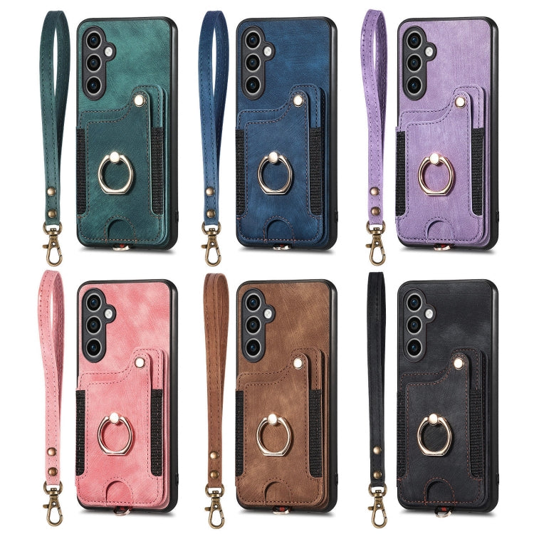 For Samsung Galaxy S25 5G Retro Skin-feel Ring Multi-card Wallet Phone Case(Purple) - Galaxy S25 5G Cases by buy2fix | Online Shopping UK | buy2fix