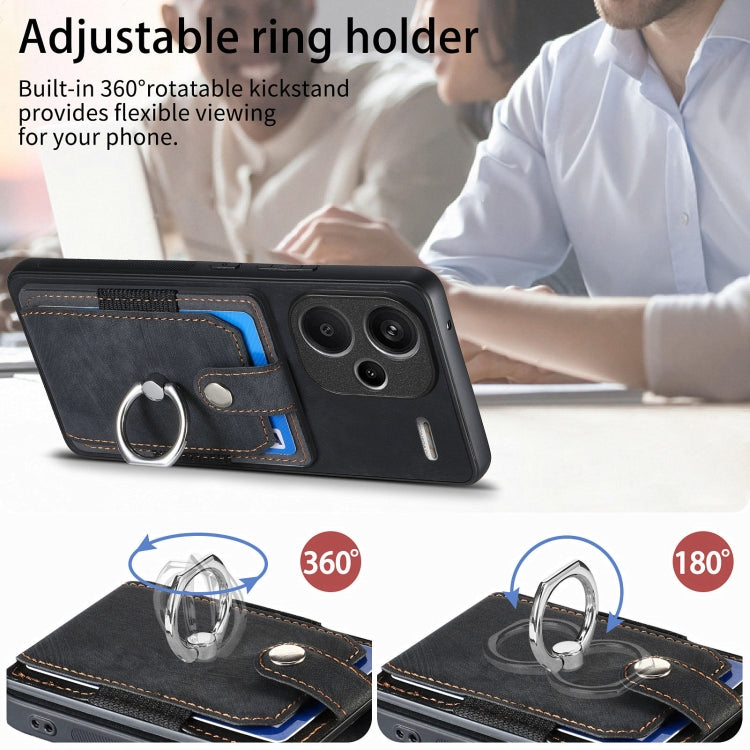For Xiaomi Redmi Note 13 Pro+ Retro Skin-feel Ring Card Wallet Phone Case(Black) - Note 13 Pro+ Cases by buy2fix | Online Shopping UK | buy2fix