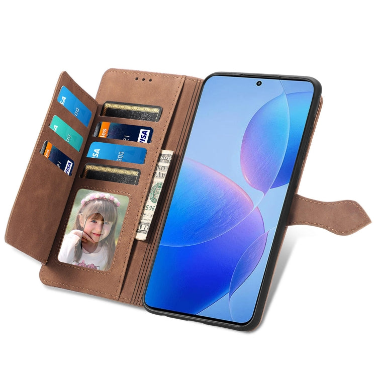 For Xiaomi Redmi K70 Pro Embossed Flower Zipper Leather Phone Case(Brown) - K70 Pro Cases by buy2fix | Online Shopping UK | buy2fix