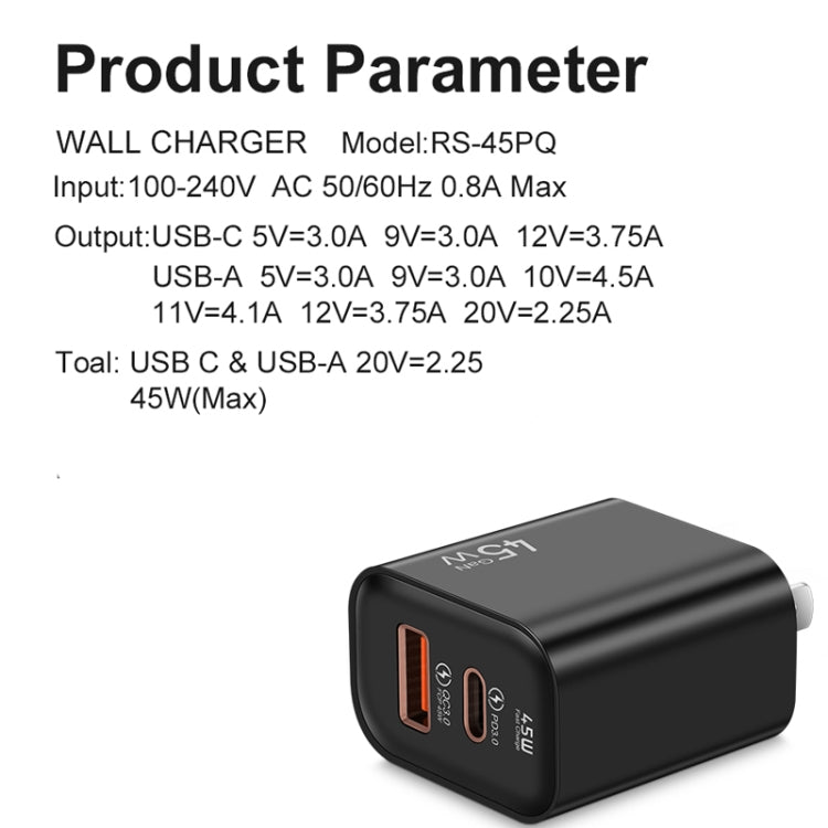 45PQ 45W PD25W + QC3.0 20W USB Super Fast Charger with Type-C to 8 Pin Cable, US Plug(Yellow) - USB Charger by buy2fix | Online Shopping UK | buy2fix