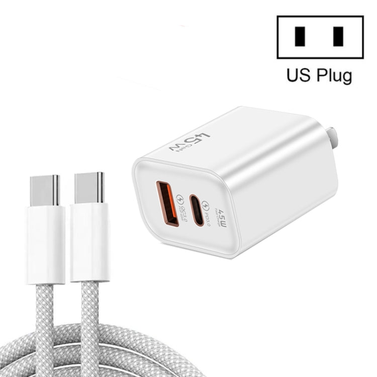 45PQ 45W PD25W + QC3.0 20W USB Super Fast Charger with Type-C to Type-C Cable, US Plug(White) - USB Charger by buy2fix | Online Shopping UK | buy2fix