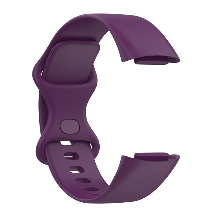 For Fitbit Charge 6 Solid Color Butterfly Buckle Silicone Watch Band, Size:L Size(Dark Purple) - Watch Bands by buy2fix | Online Shopping UK | buy2fix