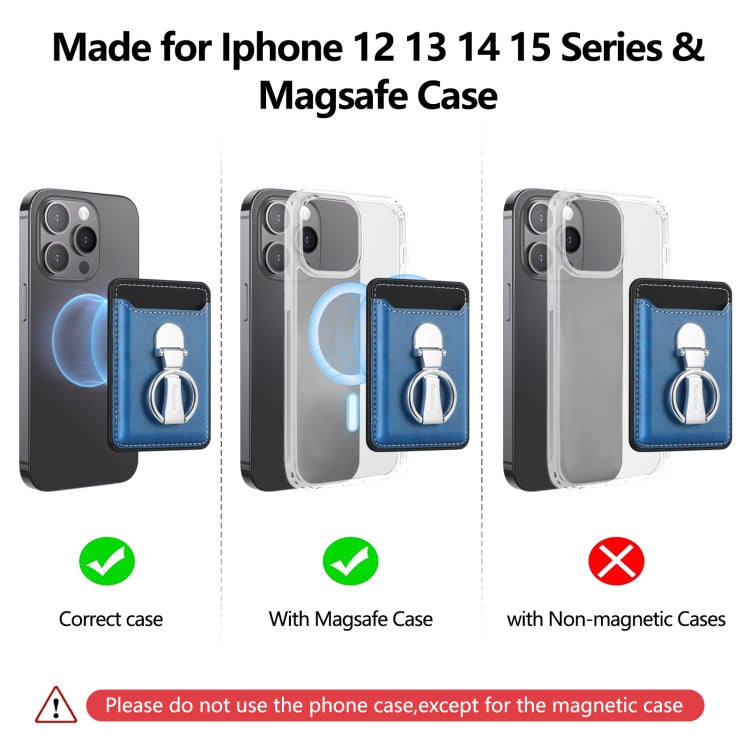 Magsafe Folding Ring Phone Card Bag Case for iPhone 15 / iPhone 14 / iPhone 13(Blue) - Others Accessories by buy2fix | Online Shopping UK | buy2fix