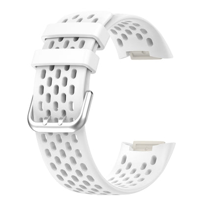 For Fitbit Charge 6 Solid Color Breathable Sports Silicone Watch Band(White) - Watch Bands by buy2fix | Online Shopping UK | buy2fix