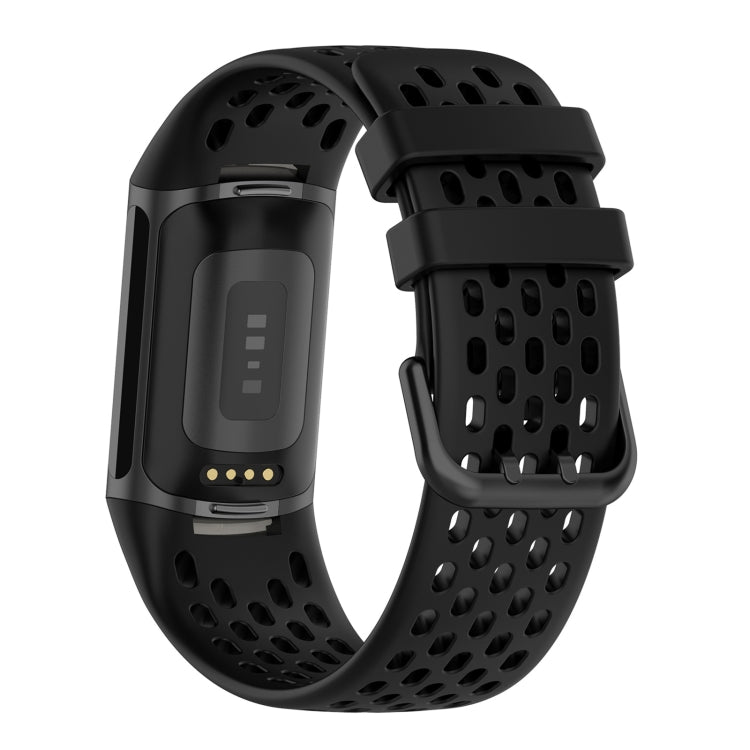 For Fitbit Charge 5 Solid Color Breathable Sports Silicone Watch Band(Black) - Watch Bands by buy2fix | Online Shopping UK | buy2fix