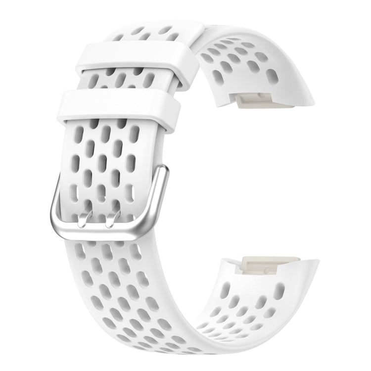 For Fitbit Charge 5 Solid Color Breathable Sports Silicone Watch Band(White) - Watch Bands by buy2fix | Online Shopping UK | buy2fix