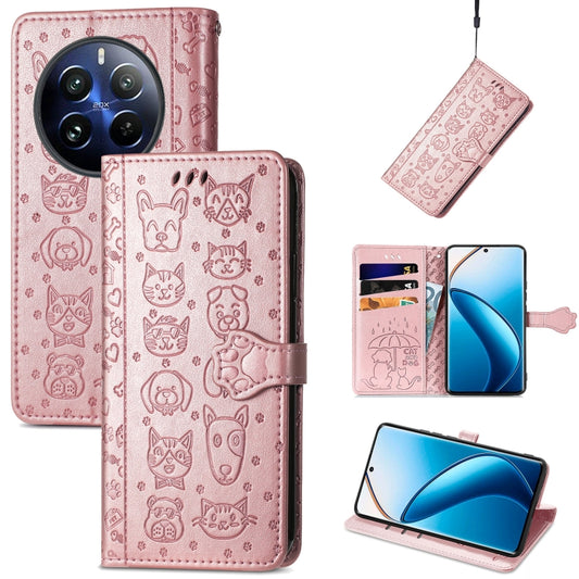 For Realme 12 Pro Cat and Dog Embossed Leather Phone Case(Rose Gold) - Realme Cases by buy2fix | Online Shopping UK | buy2fix