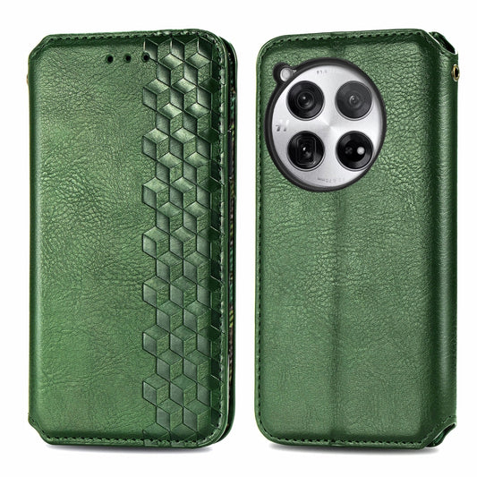 For OnePlus 12 Cubic Grid Pressed Magnetic Leather Phone Case(Green) - OnePlus Cases by buy2fix | Online Shopping UK | buy2fix