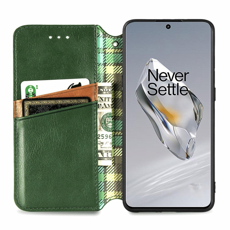 For OnePlus 12 Cubic Grid Pressed Magnetic Leather Phone Case(Green) - OnePlus Cases by buy2fix | Online Shopping UK | buy2fix