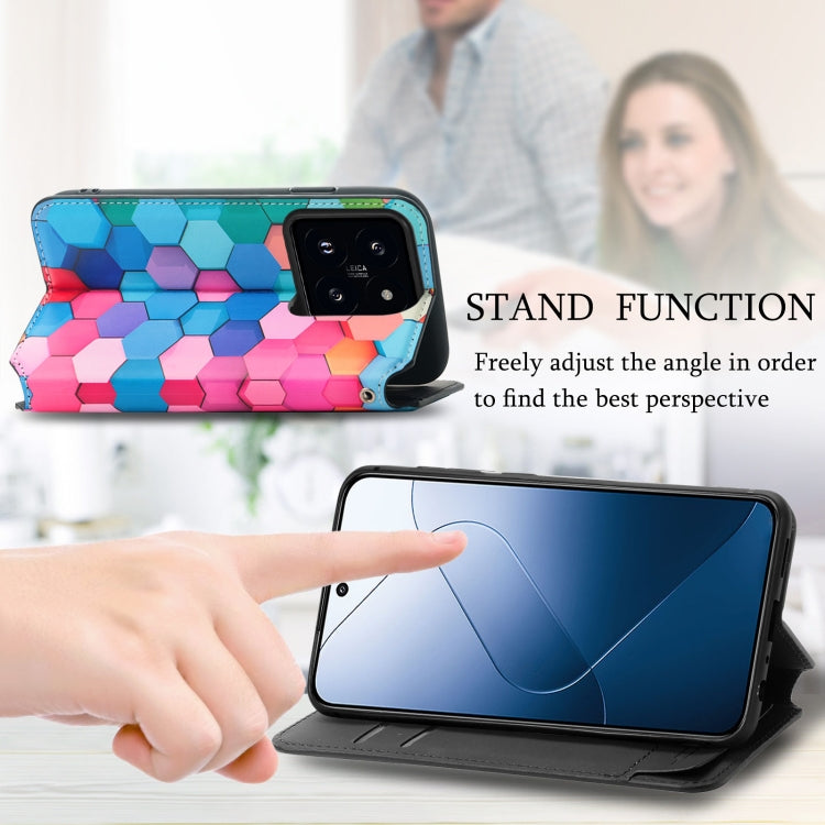 For Xiaomi 14 Pro CaseNeo Colorful Magnetic Leather Phone Case(Colorful Cube) - 14 Pro Cases by buy2fix | Online Shopping UK | buy2fix