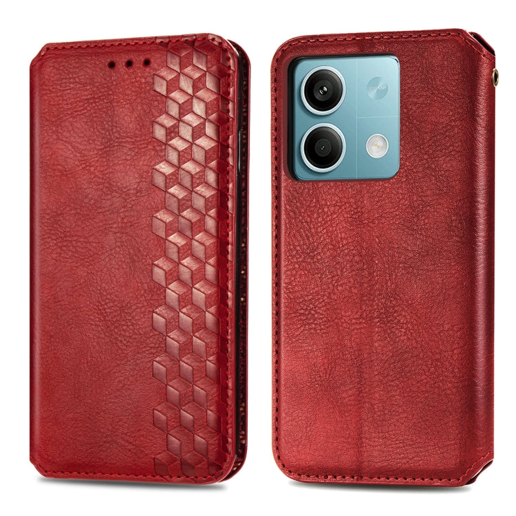 For Xiaomi Redmi Note 13 Cubic Grid Pressed Magnetic Leather Phone Case(Red) - Note 13 Cases by buy2fix | Online Shopping UK | buy2fix