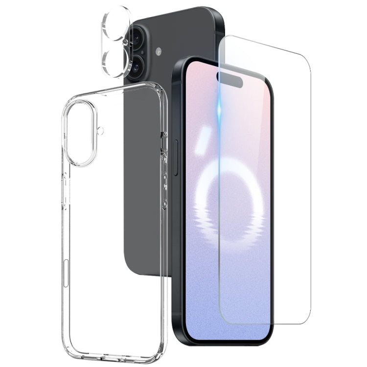 For iPhone 16 Plus NORTHJO 3 in 1 TPU Phone Case with Screen Film and Lens Film(Clear) - iPhone 16 Plus Cases by NORTHJO | Online Shopping UK | buy2fix