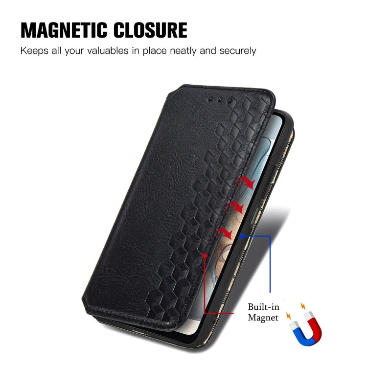 For Motorola Moto G24 Power Cubic Grid Pressed Magnetic Leather Phone Case(Black) - Motorola Cases by buy2fix | Online Shopping UK | buy2fix