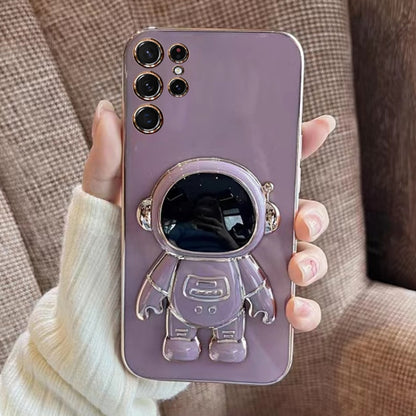 For Samsung Galaxy S23 Ultra 5G Electroplating Astronaut Holder Phone Case(Purple) - Galaxy S23 Ultra 5G Cases by buy2fix | Online Shopping UK | buy2fix