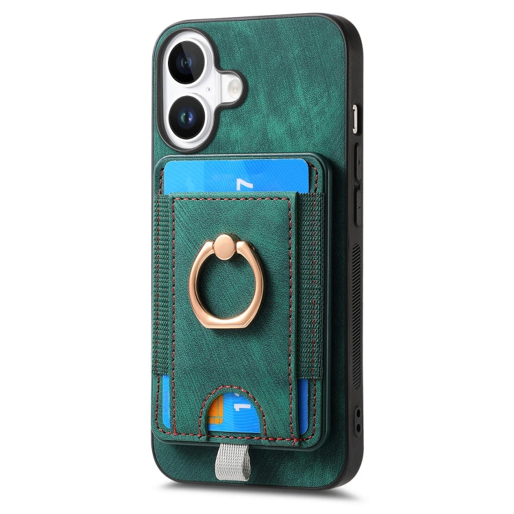 For iPhone 16 Plus Retro Splitable Magnetic Card Bag Leather Phone Case(Green) - iPhone 16 Plus Cases by buy2fix | Online Shopping UK | buy2fix