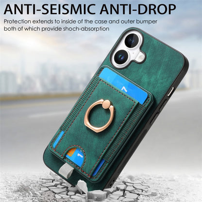 For iPhone 16 Plus Retro Splitable Magnetic Card Bag Leather Phone Case(Green) - iPhone 16 Plus Cases by buy2fix | Online Shopping UK | buy2fix