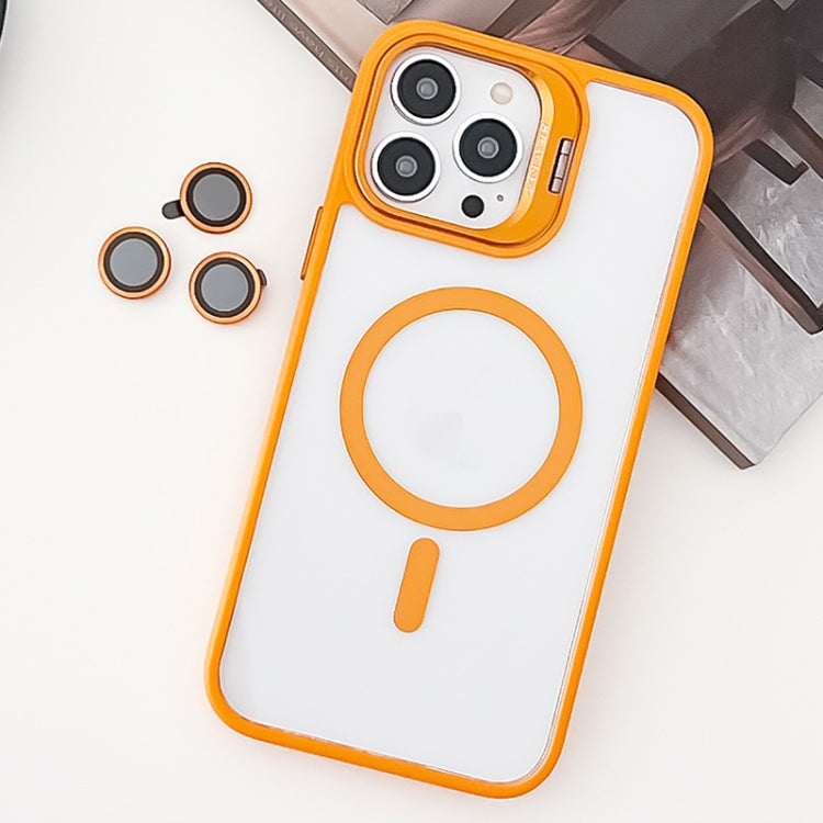 For iPhone 14 Pro MagSafe Acrylic Hybrid TPU Holder Phone Case with Lens film(Orange) - iPhone 14 Pro Cases by buy2fix | Online Shopping UK | buy2fix