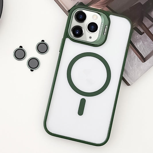 For iPhone 11 Pro Max MagSafe Acrylic Hybrid TPU Holder Phone Case with Lens film(Green) - iPhone 11 Pro Max Cases by buy2fix | Online Shopping UK | buy2fix