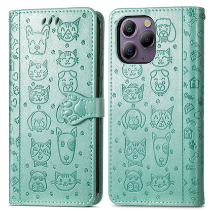 For Blackview A96 Cat and Dog Embossed Leather Phone Case(Green) - More Brand by buy2fix | Online Shopping UK | buy2fix