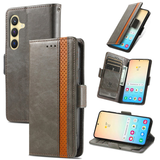 For Samsung Galaxy S25+ 5G CaseNeo Splicing Dual Magnetic Buckle Leather Phone Case(Gray) - Galaxy S25+ 5G Cases by CaseNeo | Online Shopping UK | buy2fix