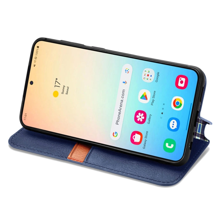 For Samsung Galaxy S25 5G Cubic Grid Pressed Magnetic Leather Phone Case(Blue) - Galaxy S25 5G Cases by buy2fix | Online Shopping UK | buy2fix