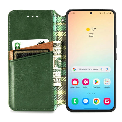 For Samsung Galaxy S24 5G Cubic Grid Pressed Magnetic Leather Phone Case(Green) - Galaxy S24 5G Cases by buy2fix | Online Shopping UK | buy2fix