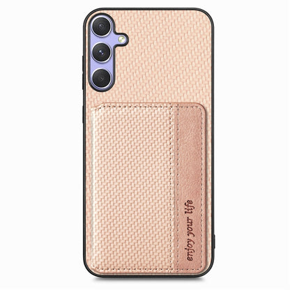 For Samsung Galaxy S25+ 5G Carbon Fiber Magnetic Card Wallet RFID Blocking Phone Case(Khaki) - Galaxy S25+ 5G Cases by buy2fix | Online Shopping UK | buy2fix