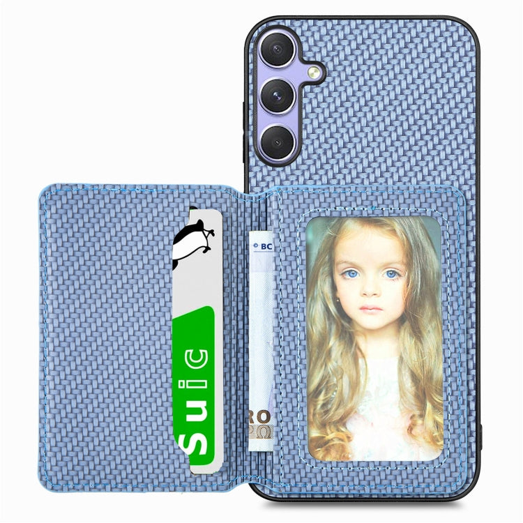 For Samsung Galaxy S25 Ultra 5G Carbon Fiber Magnetic Card Wallet RFID Blocking Phone Case(Blue) - Galaxy S25 Ultra 5G Cases by buy2fix | Online Shopping UK | buy2fix