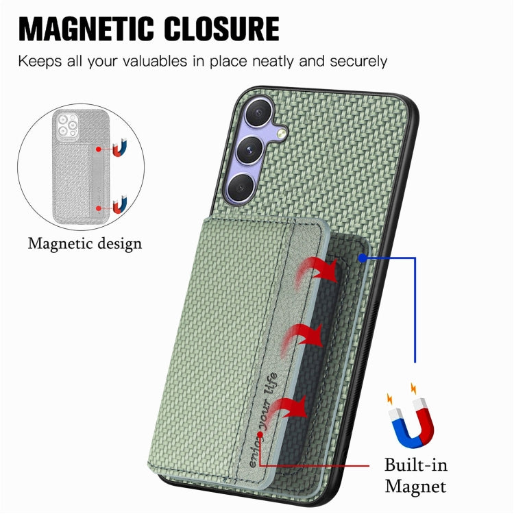 For Samsung Galaxy S25 Ultra 5G Carbon Fiber Magnetic Card Wallet RFID Blocking Phone Case(Green) - Galaxy S25 Ultra 5G Cases by buy2fix | Online Shopping UK | buy2fix